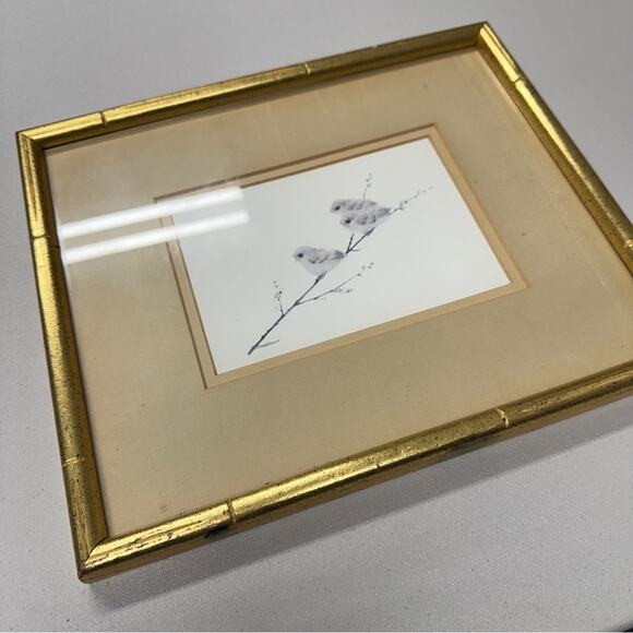 Bird On Branch Print Gold Framed Art 11.5 X 10 MCM Vintage Home Decor Signed - Picture 2 of 9